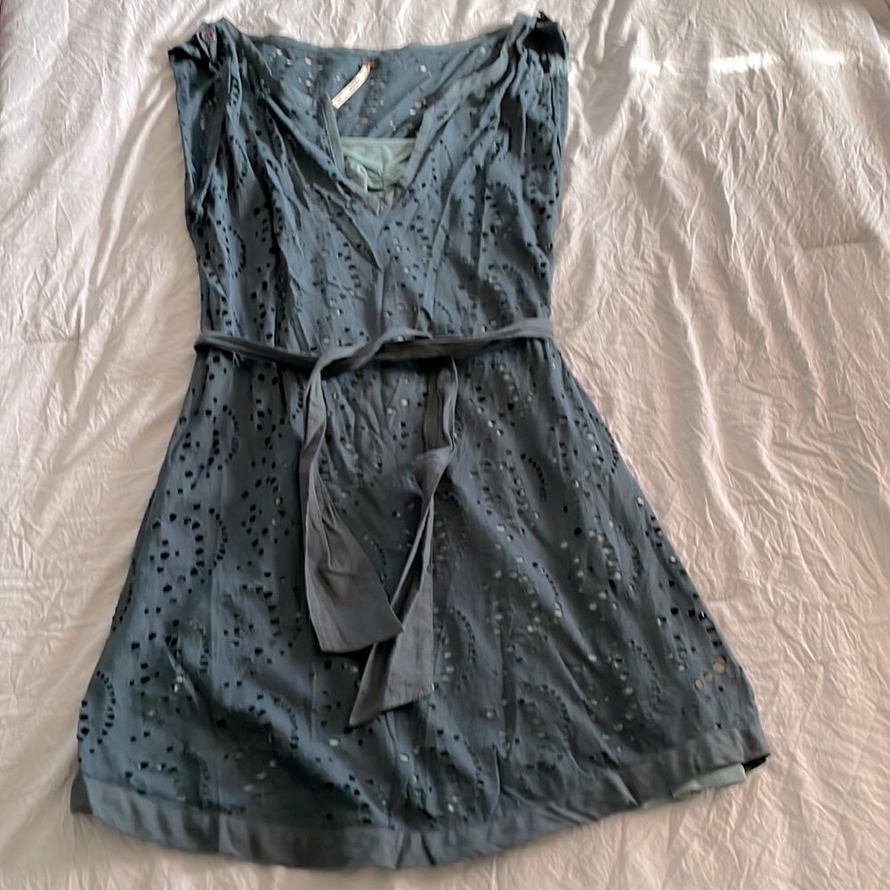 Free People Deep Green Blue Eyelet Sleeveless Tunic with Slip Size XS